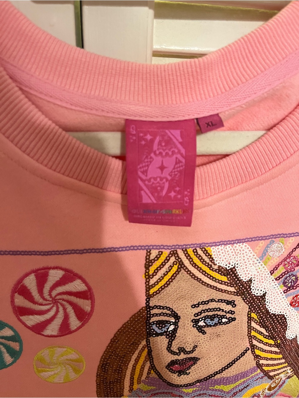QUEEN OF SPARKLES Pink Candyland Sequin Queen Sweatshirt - Picture 3 of 5